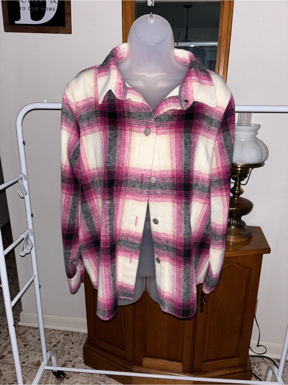 Zenana Outfitters Pink Plaid Button-Front Utility Jacket